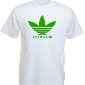 Tee-Shirt Blanc Marrant Imitation Logo Adidas Feuille Cannabis