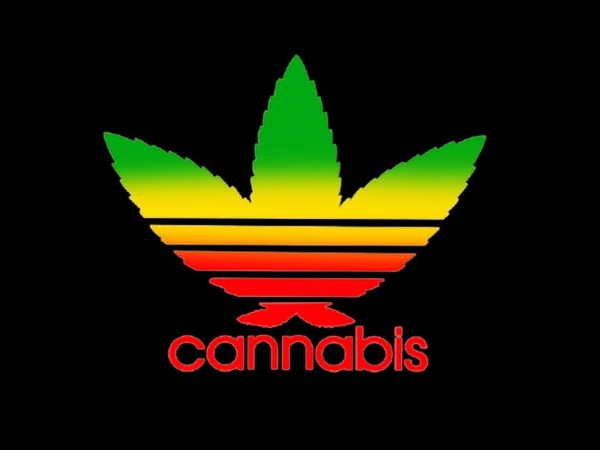 T-Shirt Noir Manches Courtes avec Logo Adidas en Feuille de Cannabis Verte Jaune Rouge