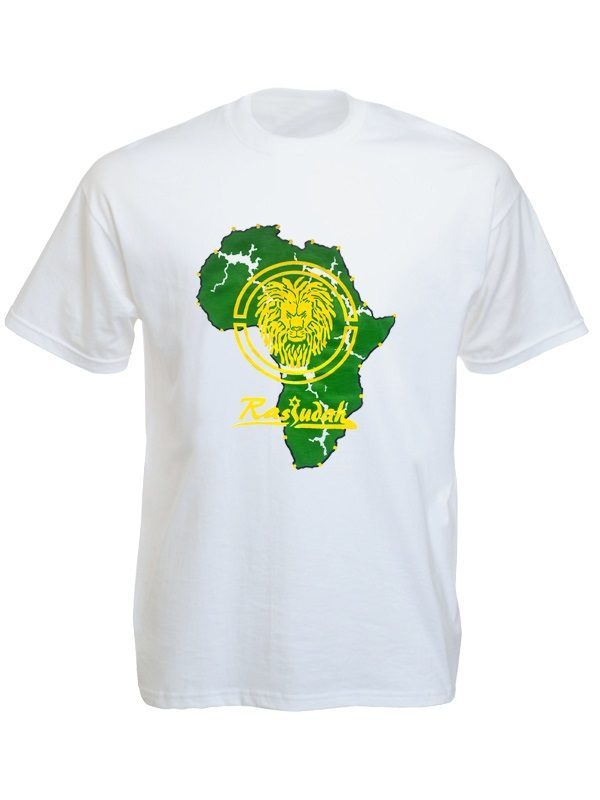 Rasta T-Shirt Blanc Afrique Verte Estampillée Rasjudah Symbole Lion