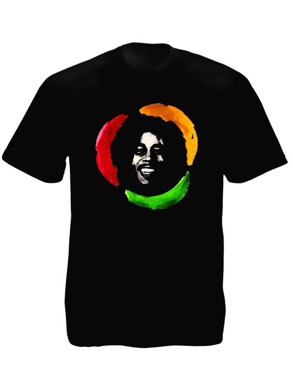 Roi du Reggae T-Shirt Coton Noir Imprimé avec Bob Marley