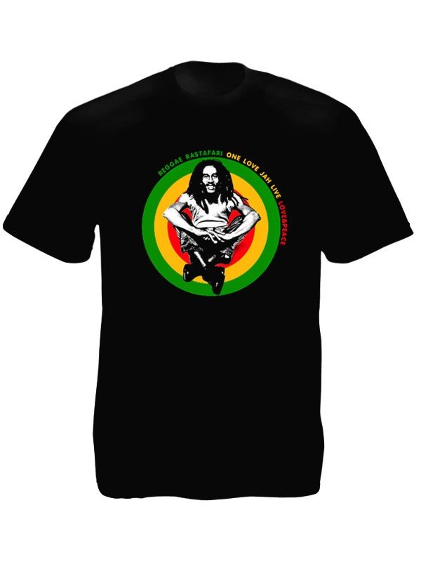 Jah Rastafari T-Shirt Noir Homme Bob Marley Collection en Coton