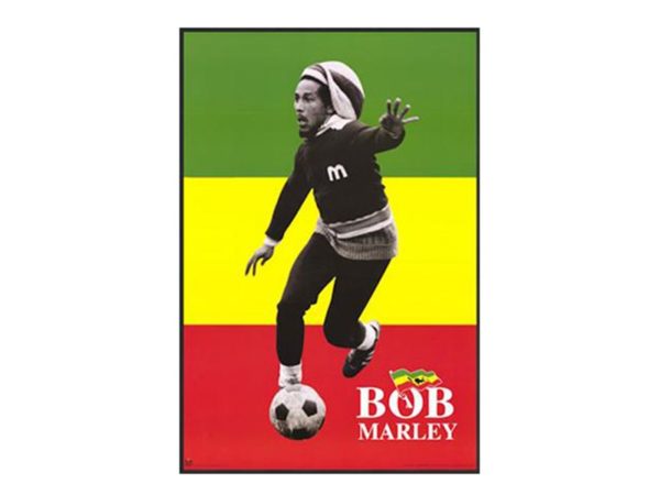 T-Shirt Blanc Manches Courtes Bob Marley avec Drapeau Rasta Vert Jaune et Rouge