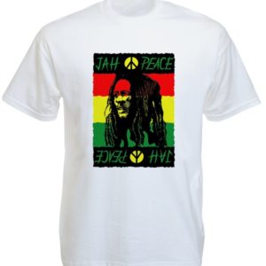 T-Shirt Jah Peace Bob Marley Blanc Uni Manches Courtes
