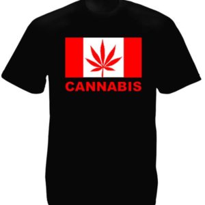 T-Shirt Noir Homme Drapeau Rouge et Blanc Canada Feuille de Cannabis