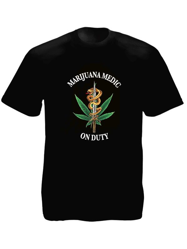 T-Shirt Noir Légalisation Cannabis Médical Manches Courtes