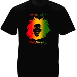 Photo Bob Marley T-shirt Noir Manches Courtes Freedom Fighters