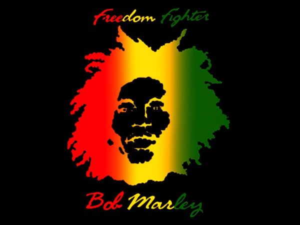 Photo Bob Marley T-shirt Noir Manches Courtes Freedom Fighters