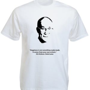 T-Shirt Blanc Impression Noire Tibétain Dalaï-Lama Manches Courtes