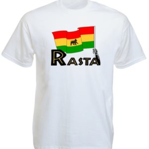T-Shirt Blanc Homme avec Drapeau Ethiopie Rastafari en Coton