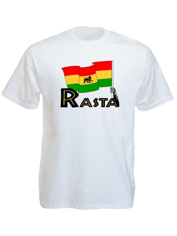 T-Shirt Blanc Homme avec Drapeau Ethiopie Rastafari en Coton