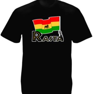 Homme Tee-Shirt Noir Etendard Rasta Lion de Juda Manches Courtes