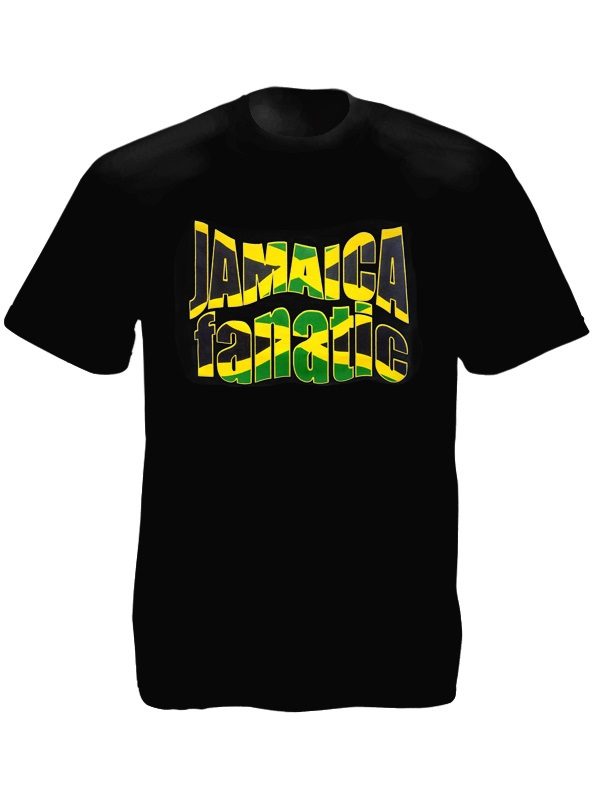 Fanatique de la Jamaïque Tee-Shirt Noir Homme Coton Couleur Drapeau jamaïcain