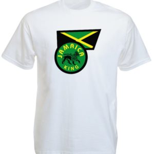 T-Shirt Blanc Manches Courtes Drapeau Jamaïcain et Lion de Juda