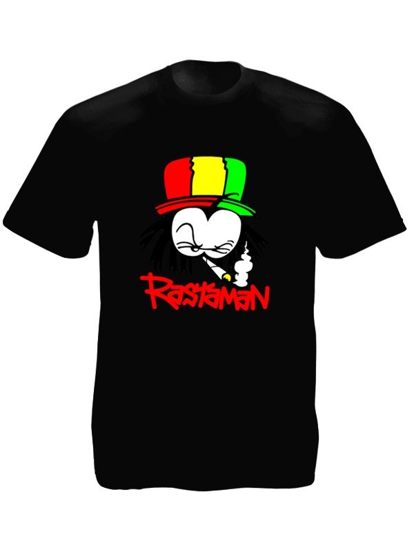T-Shirt Noir Manches Courtes avec Logo Jamaïcain de Rastaman