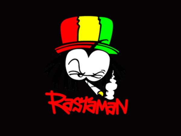 T-Shirt Noir Manches Courtes avec Logo Jamaïcain de Rastaman