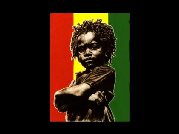 Tee-Shirt Reggae Rasta Kid Noir 3 Bandes Verte Jaune Rouge