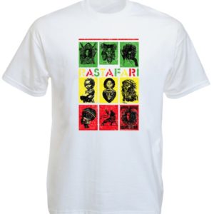 T-Shirt Tribal Blanc Figures Rastafari Manches Courtes en Coton