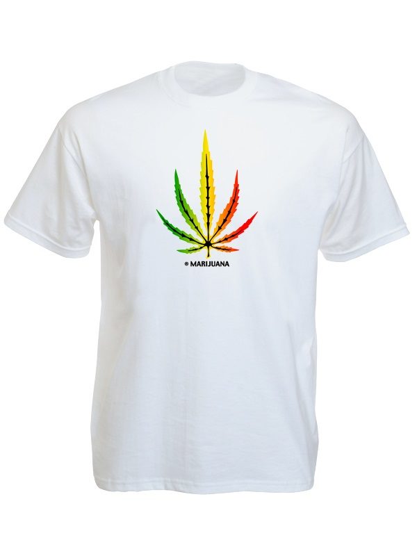 Rasta T-Shirt Blanc Manches Courtes avec Feuille de Marijuana