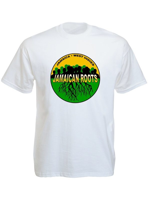 T-Shirt Blanc Logo Vert Jaune Noir Couleur Drapeau Jamaïque en Coton