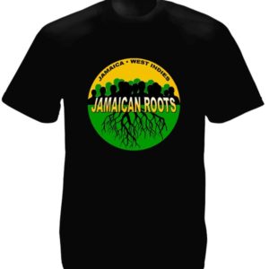 Tee-Shirt Jamaïcain Noir Imprimé Vert Noir Jaune Manches Courtes