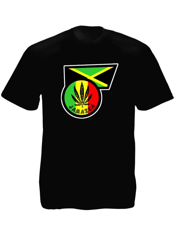 T-Shirt Jamaïcain Noir Collection Rasta Taille L Col Rond en Coton
