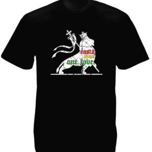 Rasta Tee-Shirt Noir de Qualité Dessin Lion Manches Courtes