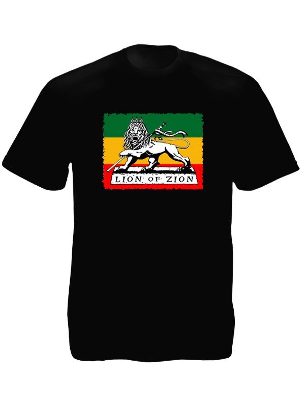 Tee-Shirt Noir Lion de Sion Emblème Rastafari Manches Courtes