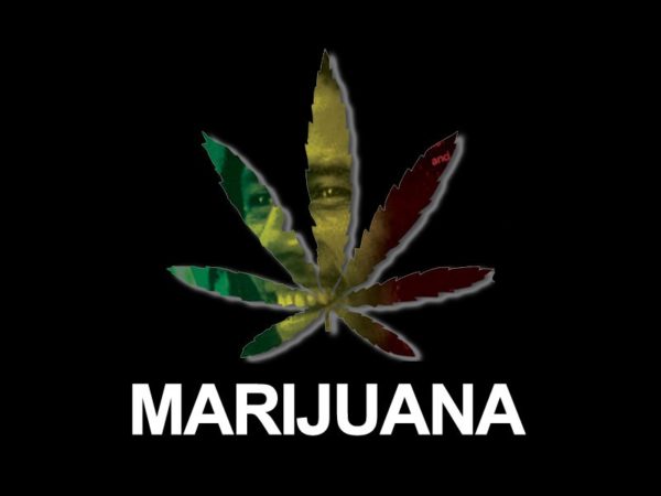 Marijuana T-Shirt Noir Manches Courtes de Reggae avec Bob Marley