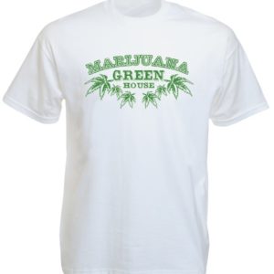 T-Shirt Blanc Logo Marijuana Green House Culture du Cannabis Manches Courtes