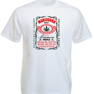 T-Shirt Blanc Homme Marijuana Thaïlande Manches Courtes en Coton