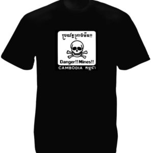 Tee-Shirt Noir Homme Avertissement Mines au Cambodge en Coton