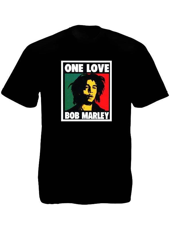 T-Shirt Noir Rétro Bob Marley Modèle One Love en Coton