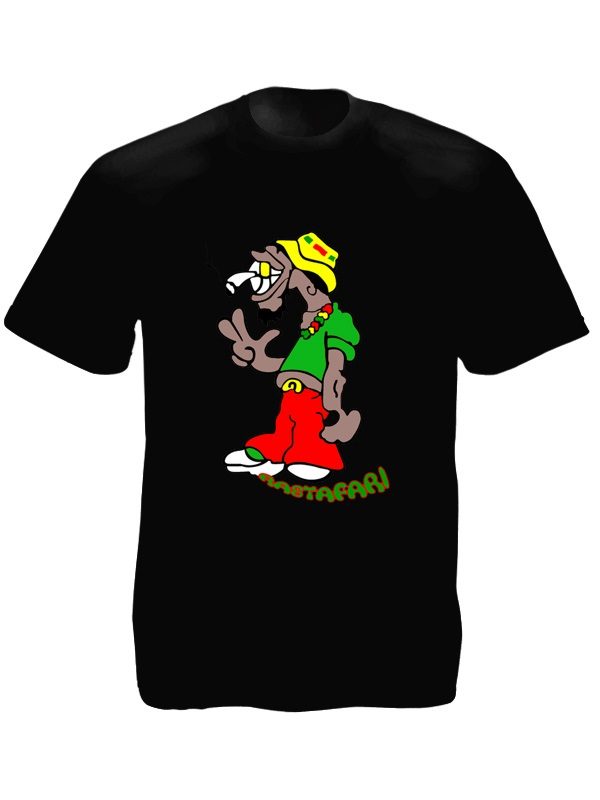 Humour Tee-Shirt Rastafari Noir en Coton Taille L Col Rond