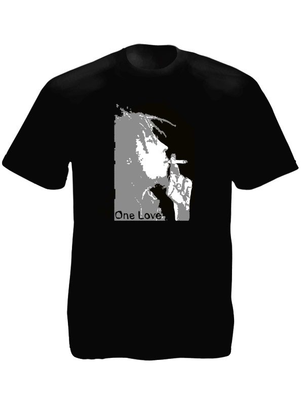 T-Shirt Noir Inédit Bob Marley One Love Manches Courtes