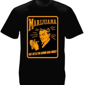 T-Shirt Noir en Coton Vieille Réclame pour le Cannabis Style Années 30 Rétro