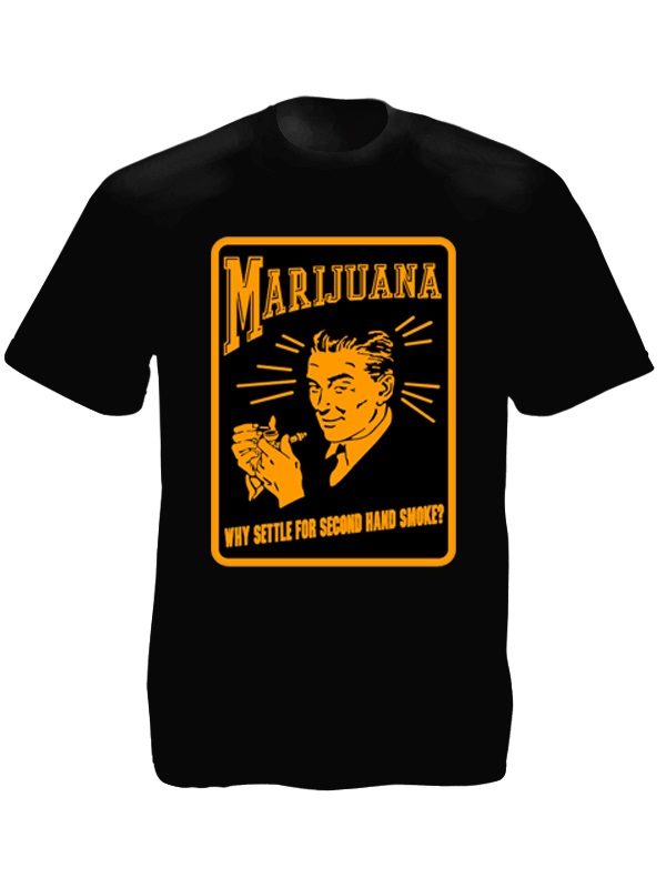 T-Shirt Noir en Coton Vieille Réclame pour le Cannabis Style Années 30 Rétro