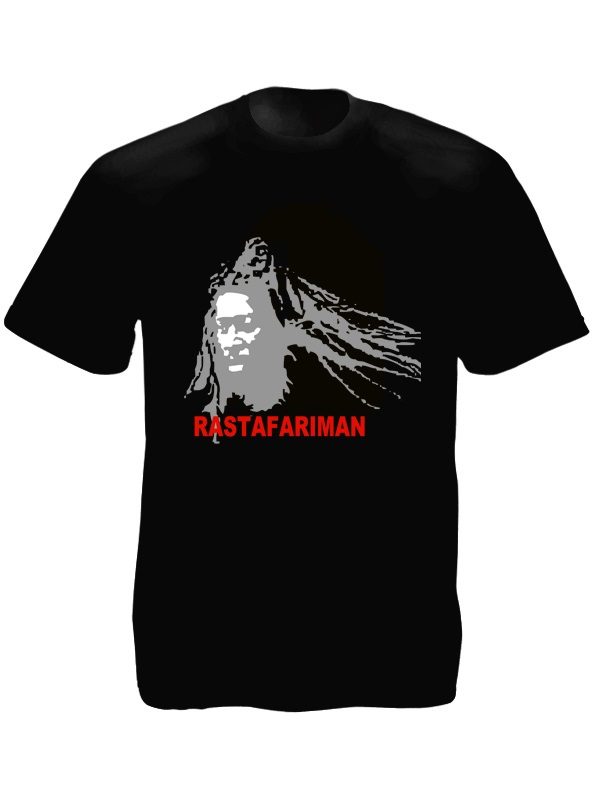 T-Shirt Noir Portait Rastafari Man Jamaïque Manches Courtes