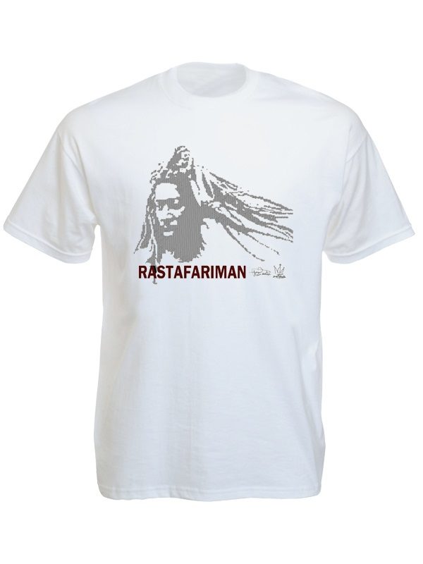 Rastafariman Tee-Shirt Blanc Cool Afro Manches Courtes En Coton