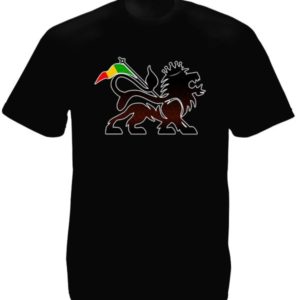 T-Shirt Noir a Manches Courtes avec Symbole Rastafari Lion de Juda Stylise