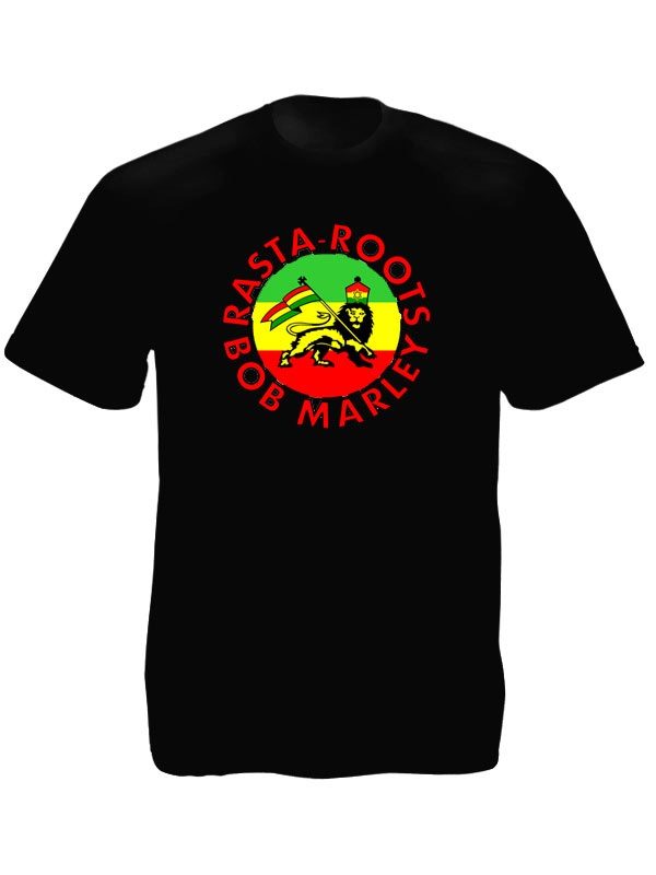 Bob Marley T-Shirt Noir Manches Courtes Rasta Roots pour Homme