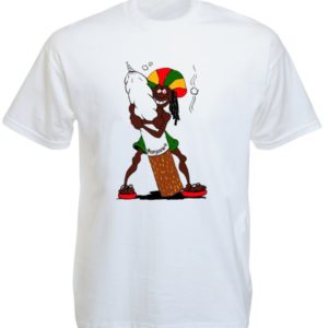 T-Shirt Homme Rasta Rigolo Coloris Blanc Manches Courtes en Coton