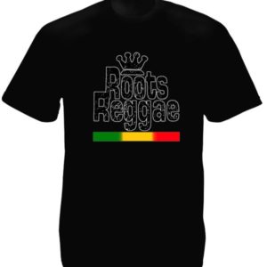 Rasta T-Shirt Noir avec Logo Roots Reggae à Manches Courtes