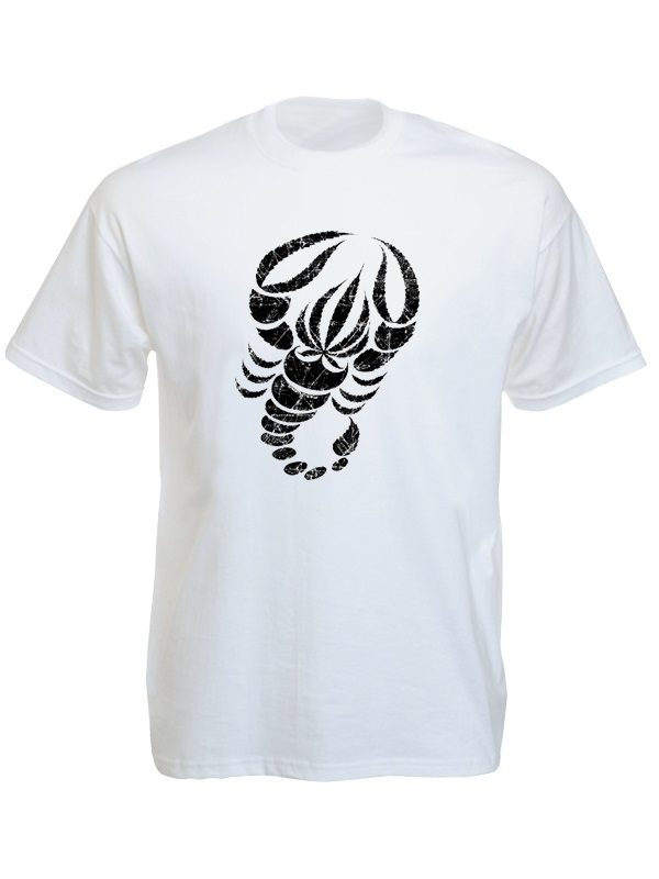 T-Shirt Blanc Unique Scorpion Noir Feuille de Cannabis Manches Courtes