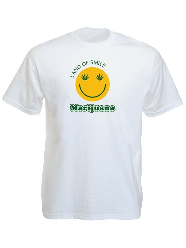 Tee-Shirt Blanc Coton Cannabis Pays du Sourire Manches Courtes