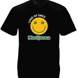 T-Shirt Noir Smiley Marijuana Pays du Sourire Taille Large en Coton