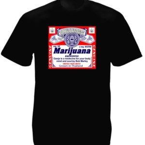 T-Shirt Noir Etiquette Paquet de Cigarettes Cannabis Manches Courtes
