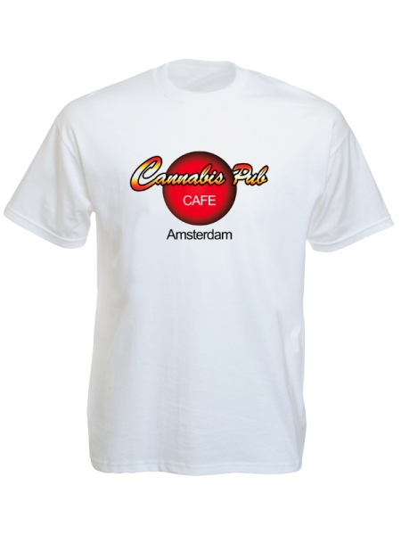 T-Shirt Coloris Blanc Coffee Shop Amsterdam Taille Large Manches Courtes